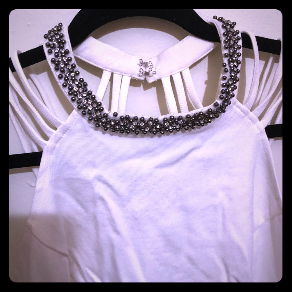 NWT Guess dress white with beading on neckline L